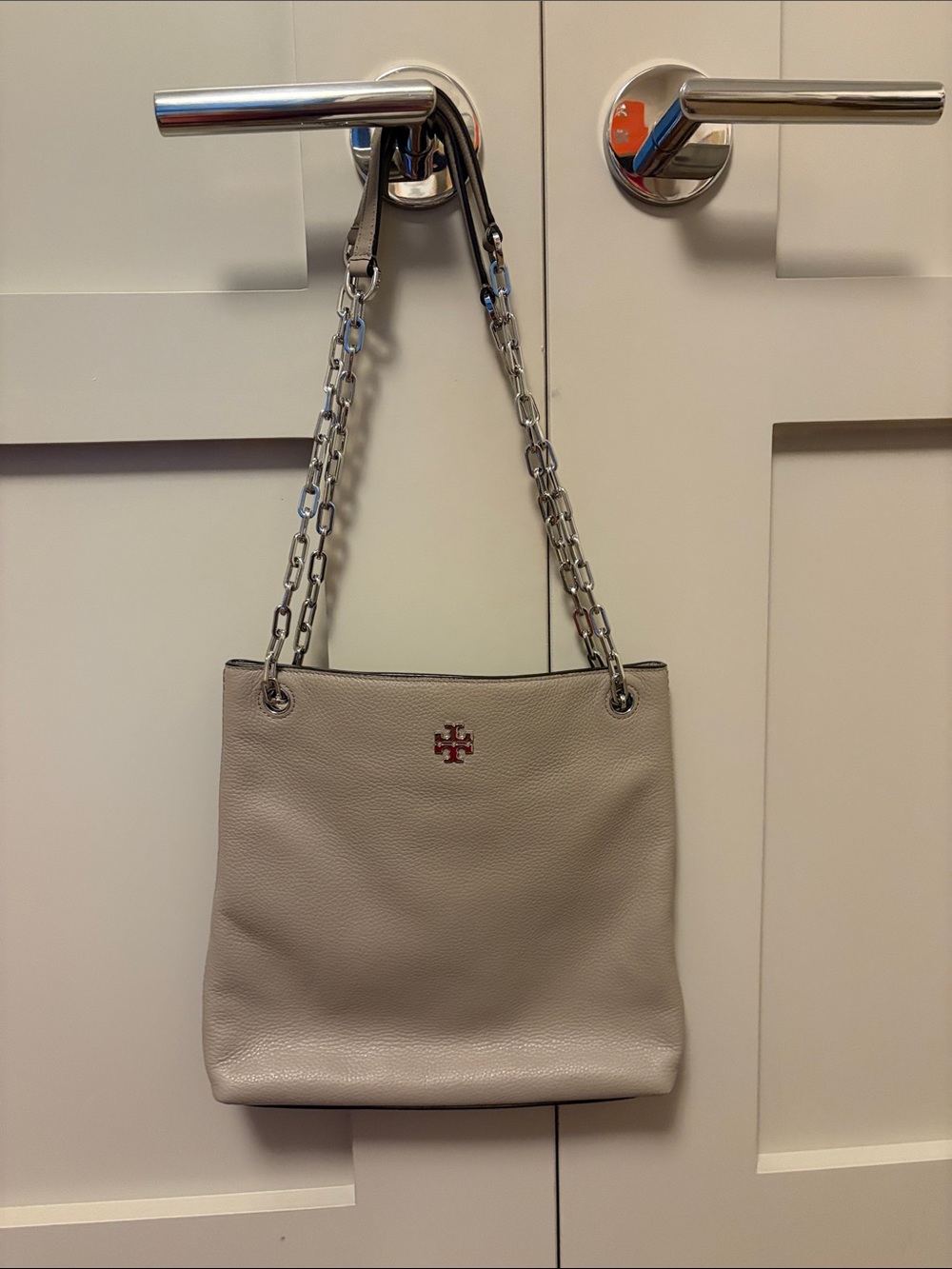 Tory Burch Pebbled Ivory Leather Chain-Handle Shoulder Bag